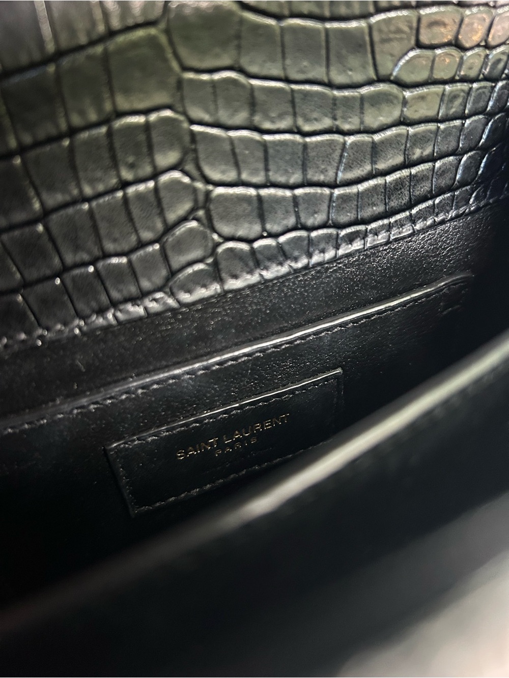 Saint Laurent Black Croc-Embossed Top Handle Satchel Mini Cassandra Purse - Picture 8 of 14